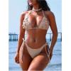 imageMakeMeChic Womens Bikini Sets Shell Halter Triangle Crochet Cheeky Summer Beach SwimsuitKhaki