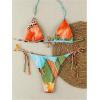 imageMakeMeChic Womens Halter Tie Side Triangle High Cut Bikini Set Bathing Suit SwimsuitBlue Brown