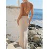 imageMakeMeChic Womens Halter Triangle Bikini Sets Floral 3 Piece Swimsuit Bathing Suit Cover Up Long SkirtBeige
