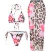 imageMakeMeChic Womens Halter Triangle Bikini Sets Floral 3 Piece Swimsuit Bathing Suit Cover Up Long SkirtBrown Pink Flower