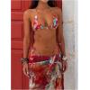 imageMakeMeChic Womens Halter Triangle Bikini Sets Floral 3 Piece Swimsuit Bathing Suit Cover Up Long SkirtBurgundy Multi