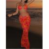 imageMakeMeChic Womens Halter Triangle Bikini Sets Floral 3 Piece Swimsuit Bathing Suit Cover Up Long SkirtFlower Orange
