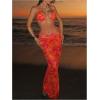 imageMakeMeChic Womens Halter Triangle Bikini Sets Floral 3 Piece Swimsuit Bathing Suit Cover Up Long SkirtFlower Orange
