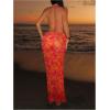imageMakeMeChic Womens Halter Triangle Bikini Sets Floral 3 Piece Swimsuit Bathing Suit Cover Up Long SkirtFlower Orange