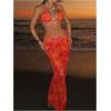 imageMakeMeChic Womens Halter Triangle Bikini Sets Floral 3 Piece Swimsuit Bathing Suit Cover Up Long SkirtFlower Orange