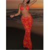 imageMakeMeChic Womens Halter Triangle Bikini Sets Floral 3 Piece Swimsuit Bathing Suit Cover Up Long SkirtFlower Orange