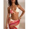 imageMakeMeChic Womens Halter Triangle Bikini Sets Floral 3 Piece Swimsuit Bathing Suit Cover Up Long SkirtFlower Yellow Orange