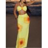 imageMakeMeChic Womens Halter Triangle Bikini Sets Floral 3 Piece Swimsuit Bathing Suit Cover Up Long SkirtHalter Yellow