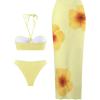 imageMakeMeChic Womens Halter Triangle Bikini Sets Floral 3 Piece Swimsuit Bathing Suit Cover Up Long SkirtHalter Yellow