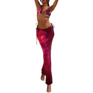 imageMakeMeChic Womens Halter Triangle Bikini Sets Floral 3 Piece Swimsuit Bathing Suit Cover Up Long SkirtPurple Flower
