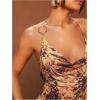 imageMakeMeChic Womens Butterfly Draped Mini Dress Cut Out Ring Linked Lettuce Trim Short DressesYellow