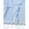 imageMakeMeChic Womens Casual V Neck Lettuce Trim Rib Knitted Long Sleeve Button Down Tee Shirt TopsBlue
