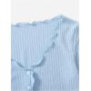imageMakeMeChic Womens Casual V Neck Lettuce Trim Rib Knitted Long Sleeve Button Down Tee Shirt TopsBlue