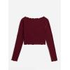 imageMakeMeChic Womens Casual V Neck Lettuce Trim Rib Knitted Long Sleeve Button Down Tee Shirt TopsBurgundy
