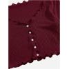 imageMakeMeChic Womens Casual V Neck Lettuce Trim Rib Knitted Long Sleeve Button Down Tee Shirt TopsBurgundy