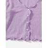 imageMakeMeChic Womens Casual V Neck Lettuce Trim Rib Knitted Long Sleeve Button Down Tee Shirt TopsLilac Purple
