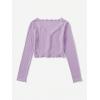 imageMakeMeChic Womens Casual V Neck Lettuce Trim Rib Knitted Long Sleeve Button Down Tee Shirt TopsLilac Purple