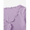 imageMakeMeChic Womens Casual V Neck Lettuce Trim Rib Knitted Long Sleeve Button Down Tee Shirt TopsLilac Purple