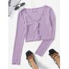 imageMakeMeChic Womens Casual V Neck Lettuce Trim Rib Knitted Long Sleeve Button Down Tee Shirt TopsLilac Purple