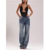 imageMakeMeChic Womens Crochet Halter Top Tie Open Back Metal Ring Draped Front Y2k Sexy Rave Festival Concert TopsBlack