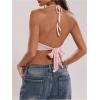 imageMakeMeChic Womens Crochet Halter Top Tie Open Back Metal Ring Draped Front Y2k Sexy Rave Festival Concert TopsCoral Pink