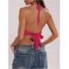 imageMakeMeChic Womens Crochet Halter Top Tie Open Back Metal Ring Draped Front Y2k Sexy Rave Festival Concert TopsHot Pink