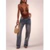 imageMakeMeChic Womens Crochet Halter Top Tie Open Back Metal Ring Draped Front Y2k Sexy Rave Festival Concert TopsKhaki