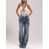 imageMakeMeChic Womens Crochet Halter Top Tie Open Back Metal Ring Draped Front Y2k Sexy Rave Festival Concert TopsWhite
