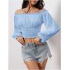 imageMakeMeChic Womens Crop Tops Long Sleeve Off The Shoulder Tops Ruched Boho Party Blouse Going Out TopBlue