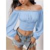 imageMakeMeChic Womens Crop Tops Long Sleeve Off The Shoulder Tops Ruched Boho Party Blouse Going Out TopBlue