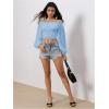 imageMakeMeChic Womens Crop Tops Long Sleeve Off The Shoulder Tops Ruched Boho Party Blouse Going Out TopBlue