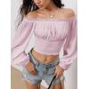 imageMakeMeChic Womens Crop Tops Long Sleeve Off The Shoulder Tops Ruched Boho Party Blouse Going Out TopPink
