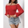 imageMakeMeChic Womens Crop Tops Long Sleeve Off The Shoulder Tops Ruched Boho Party Blouse Going Out TopRed