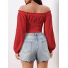 imageMakeMeChic Womens Crop Tops Long Sleeve Off The Shoulder Tops Ruched Boho Party Blouse Going Out TopRed