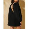 imageMakeMeChic Womens Deep V Neck Lantern Sleeve Dress Backless Summer Smock Mini DressesBlack