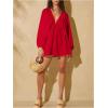 imageMakeMeChic Womens Deep V Neck Lantern Sleeve Dress Backless Summer Smock Mini DressesRed