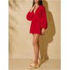 imageMakeMeChic Womens Deep V Neck Lantern Sleeve Dress Backless Summer Smock Mini DressesRed