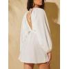 imageMakeMeChic Womens Deep V Neck Lantern Sleeve Dress Backless Summer Smock Mini DressesWhite