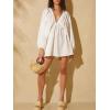 imageMakeMeChic Womens Deep V Neck Lantern Sleeve Dress Backless Summer Smock Mini DressesWhite
