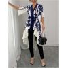 imageMakeMeChic Womens Floral Bell Sleeve Blouse V Neck High Low Tie Front Work Dressy TopsBlue