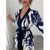 imageMakeMeChic Womens Floral Bell Sleeve Blouse V Neck High Low Tie Front Work Dressy TopsBlue