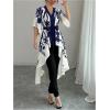 imageMakeMeChic Womens Floral Bell Sleeve Blouse V Neck High Low Tie Front Work Dressy TopsBlue