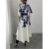 imageMakeMeChic Womens Floral Bell Sleeve Blouse V Neck High Low Tie Front Work Dressy TopsBlue