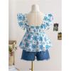 imageMakeMeChic Womens Floral Ruffle Sleeve Babydoll Shirts Sweetheart Neck Blouse Summer TopsBlue a