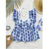 imageMakeMeChic Womens Floral Ruffle Sleeve Babydoll Shirts Sweetheart Neck Blouse Summer TopsBlue and White
