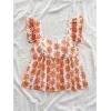 imageMakeMeChic Womens Floral Ruffle Sleeve Babydoll Shirts Sweetheart Neck Blouse Summer TopsOrange