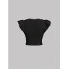 imageMakeMeChic Womens Flutter Sleeve Crew Neck Tee Shirt Rib Knitted Slim Fit Summer Crop TopBlack
