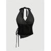 imageMakeMeChic Womens Halter Denim Top Wrap Asymmetrical Backless Fitted Y2K Crop TopsBlack