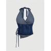imageMakeMeChic Womens Halter Denim Top Wrap Asymmetrical Backless Fitted Y2K Crop TopsDeep Blue