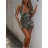 imageMakeMeChic Womens Halter Dresses Ruffle Deep V Neck Backless Bodycon Sexy Mini DressGreen